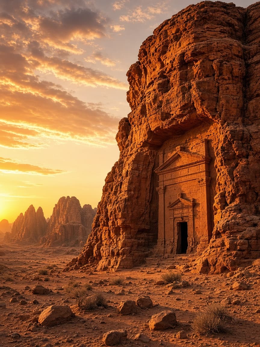 صخور رملية في العلا عند الغروب.