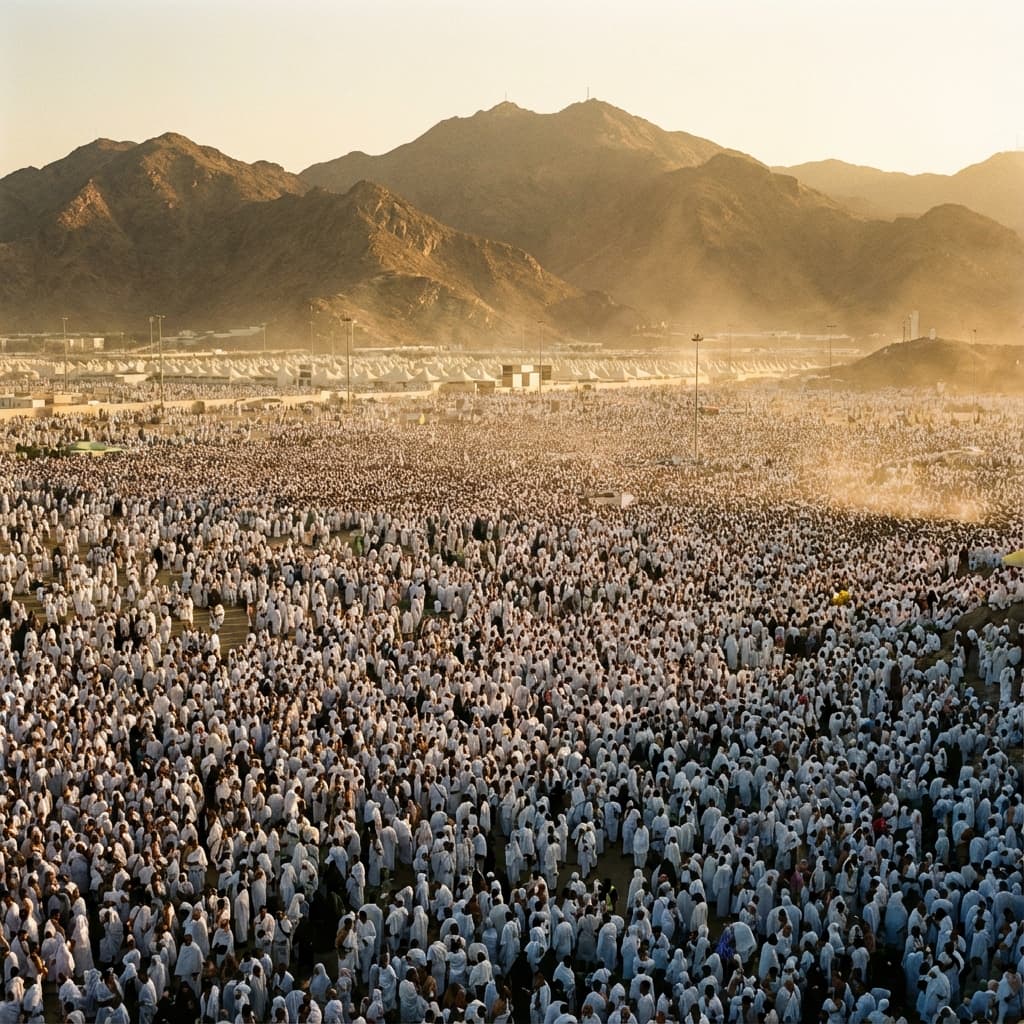 Pilgrims at Mount Arafat during Hajj
