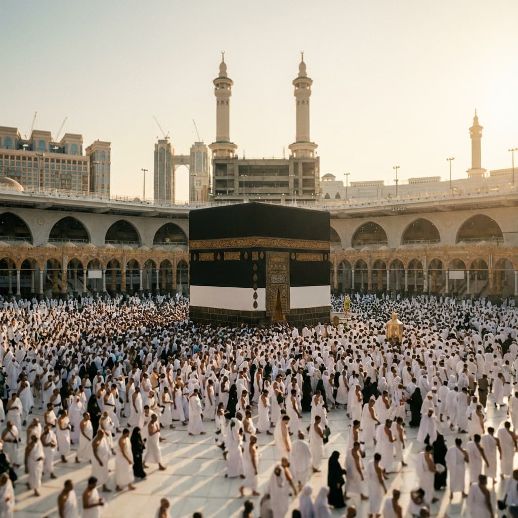 Pilgrims performing Tawaf around the Kaaba